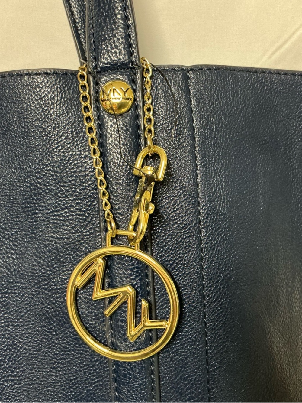 Marc New York Navy Leather Tote with Gold Charm - Picture 3 of 15
